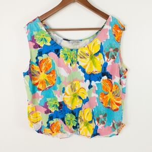Hester & Orchard Linen Blend Floral Top Size XL